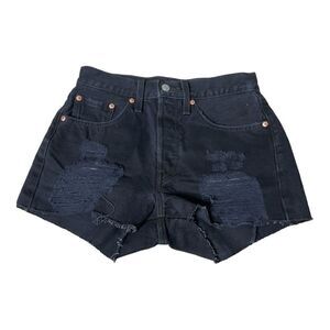 Levi’s Women’s 501 Black Distressed Ripped Raw Hem Jean Shorts Size 26